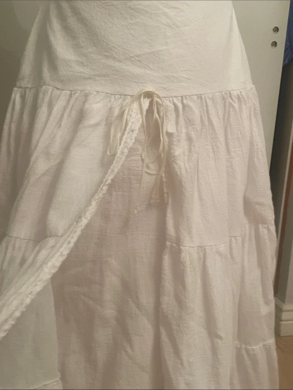 White Tiered Midi Skirt with Drawstring Waist